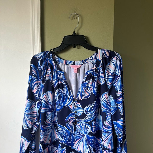 Lilly Pulitzer Navy Blue Floral Shift Dress Sz M - Picture 3 of 10